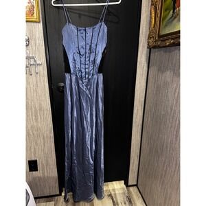 Vintage Georgette Blue Satin Mesh Corset Evening Gown Lingerie Slip  Medium NEE